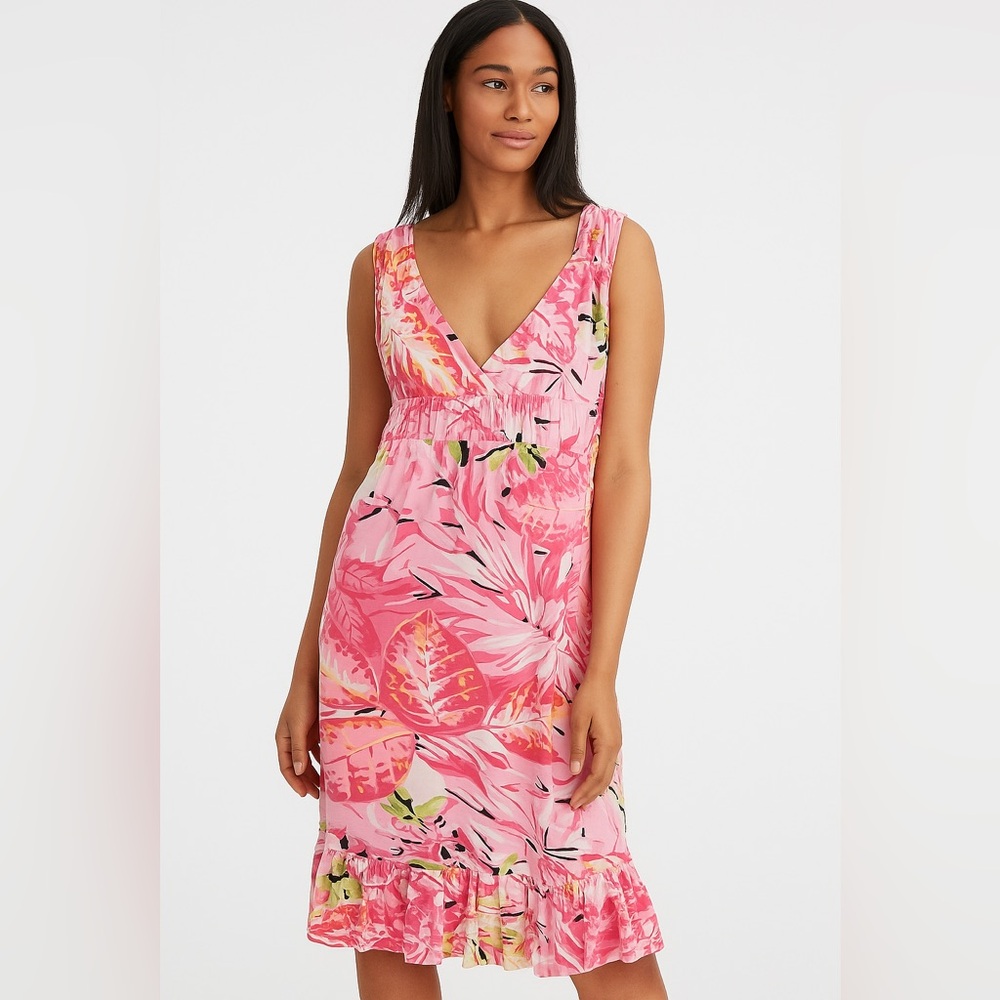 Chaudry KC Vibrant Pink Floral Sleeveless Midi Dress NWT